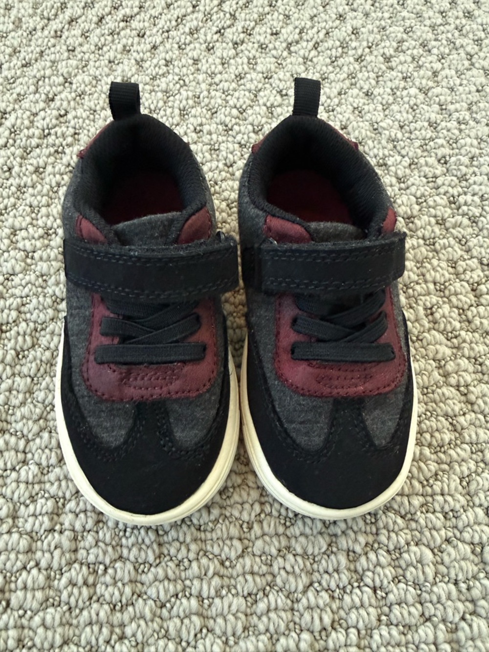 Carter’s Toddler Sneakers Size 6 Black Burgundy Velcro Shoes